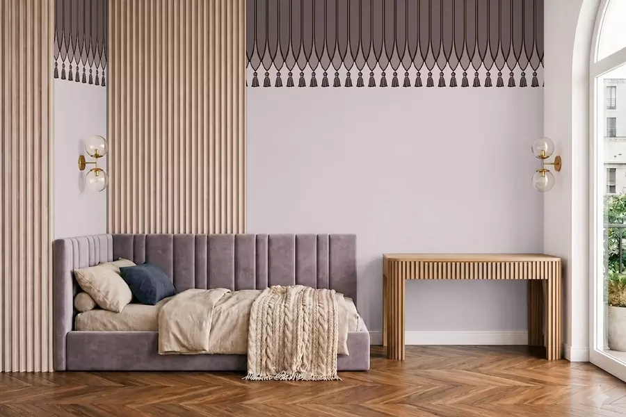 Murale Bordure décorative avec des pompons dans les tons lilas w05544v1