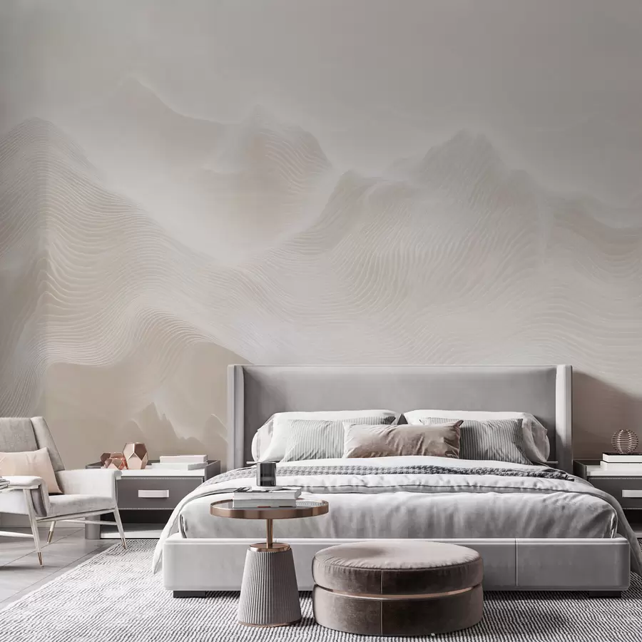 fototapeter Abstrakte, bølgende bjerge i en beige farvepalet i minimalistisk stil w09713