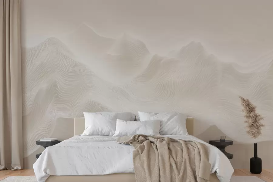 fototapeter Abstrakte, bølgende bjerge i en beige farvepalet i minimalistisk stil w09713
