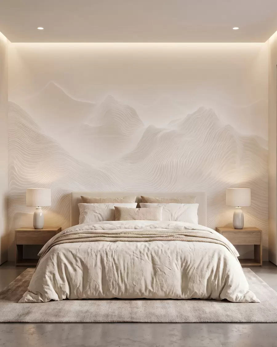 fototapeter Abstrakte, bølgende bjerge i en beige farvepalet i minimalistisk stil w09713