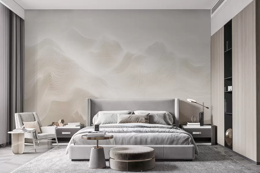 fototapeter Abstrakte, bølgende bjerge i en beige farvepalet i minimalistisk stil w09713