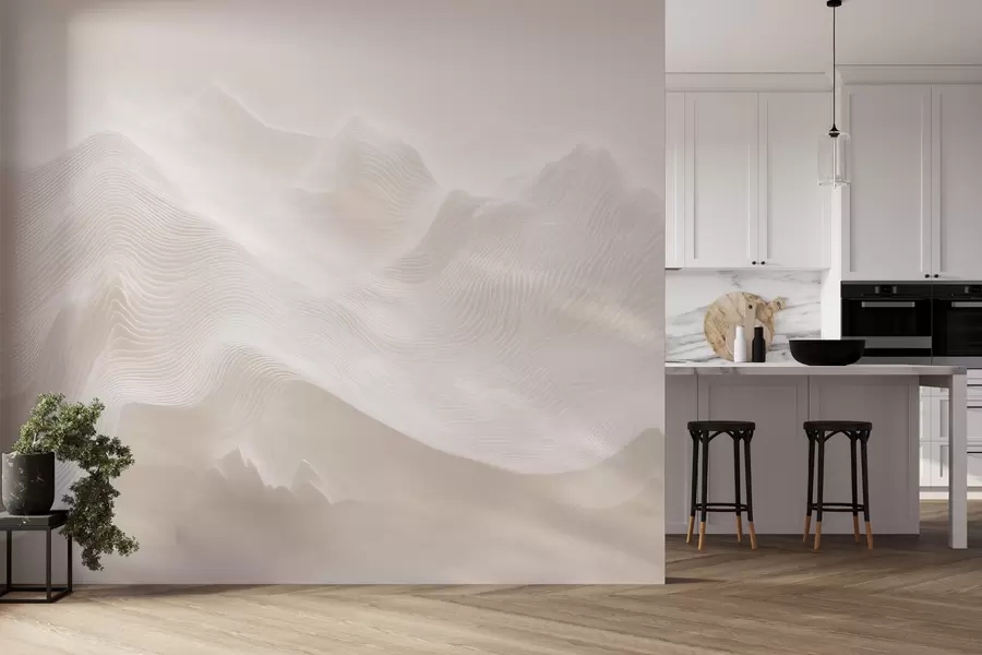 fototapeter Abstrakte, bølgende bjerge i en beige farvepalet i minimalistisk stil w09713