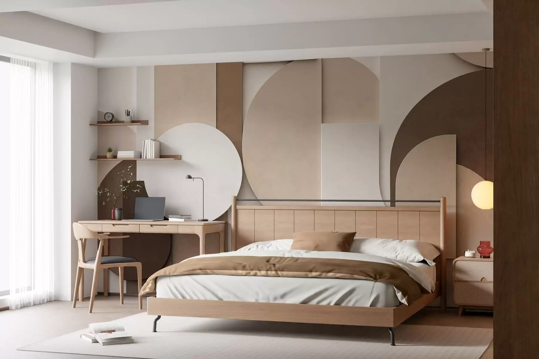 fototapeter Strukturerede beige geometriske former i et lagdelt 3D-komposition, minimalistisk og moderne vægkunst w05598