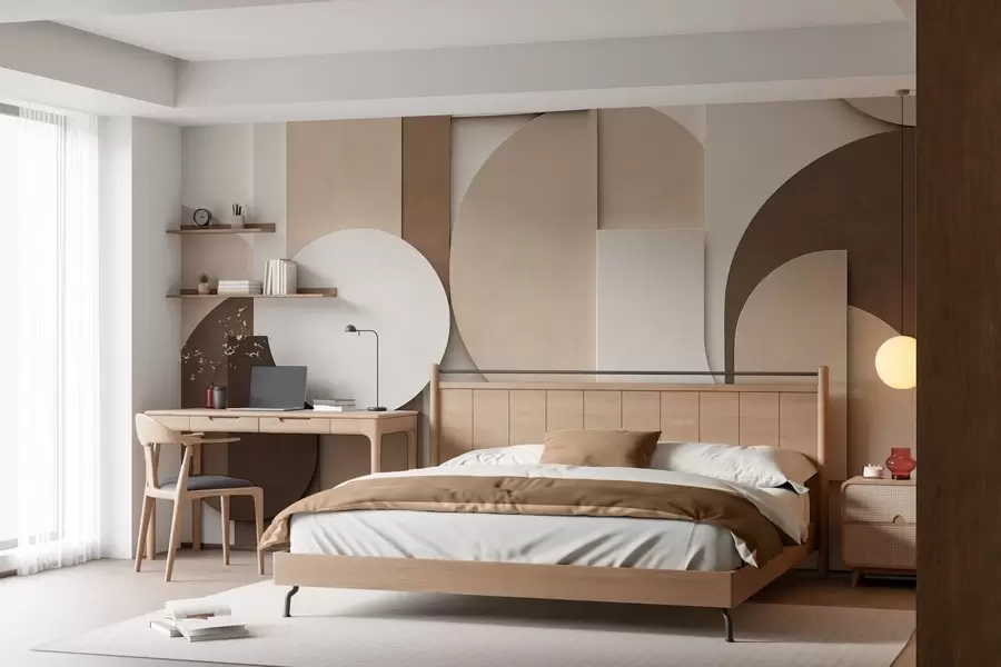 fototapeter Strukturerede beige geometriske former i et lagdelt 3D-komposition, minimalistisk og moderne vægkunst w05598