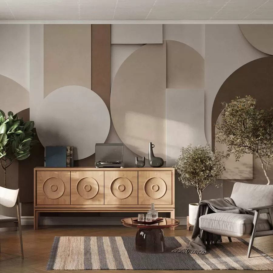 fototapeter Strukturerede beige geometriske former i et lagdelt 3D-komposition, minimalistisk og moderne vægkunst w05598