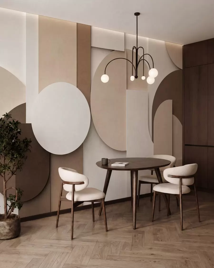 fototapeter Strukturerede beige geometriske former i et lagdelt 3D-komposition, minimalistisk og moderne vægkunst w05598