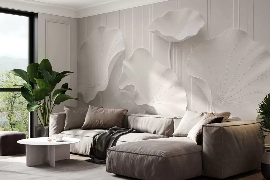 Murale Relief floral sculptural blanc aux pétales superposés, une décoration murale 3D élégante w05604