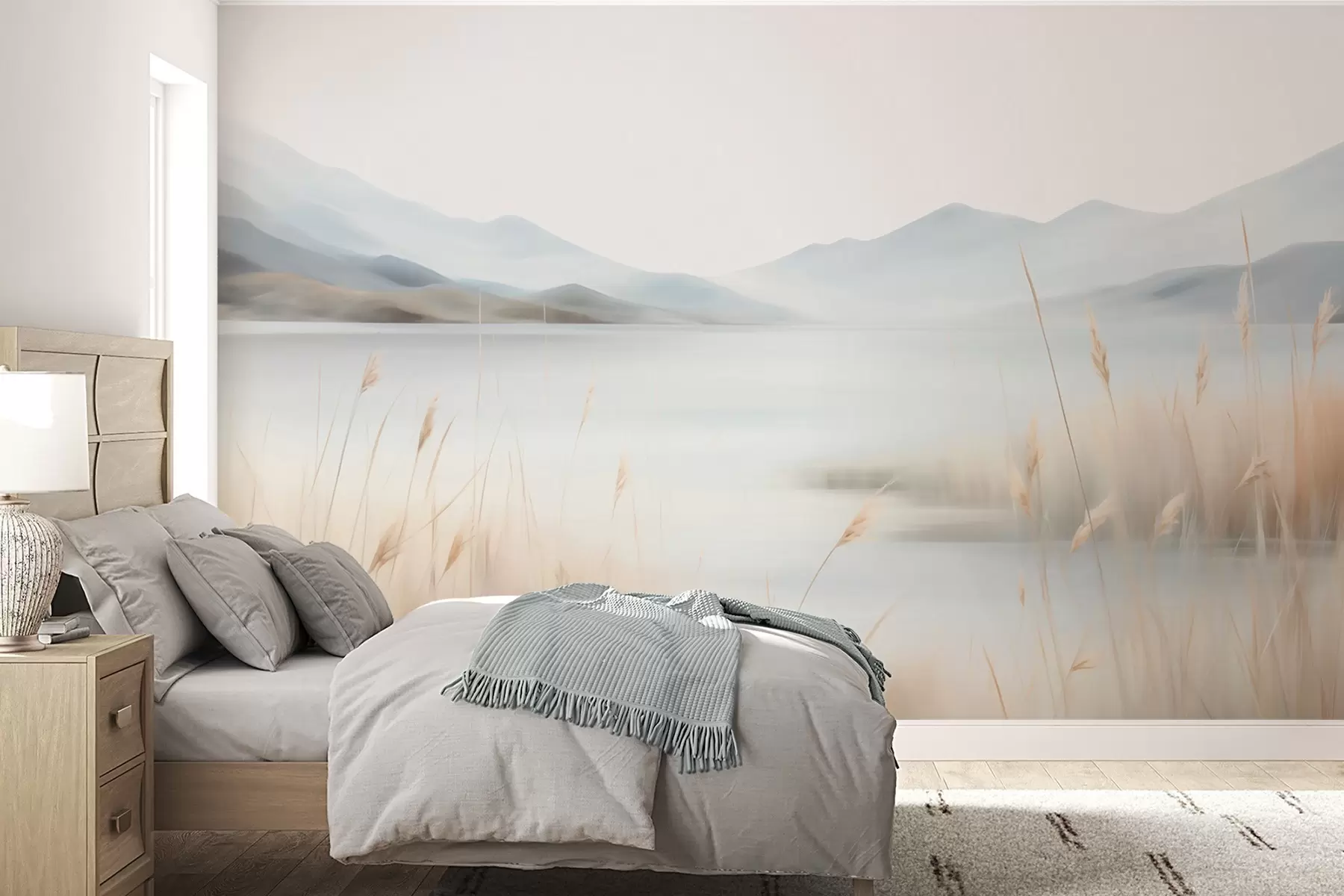 Murale Paysage abstrait de montagnes et d'un lac w05584