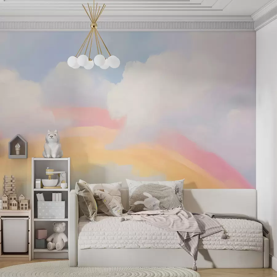 Fototapete Abstrakter Regenbogen zwischen Wolken – Nachahmung eines Gemäldes w05592