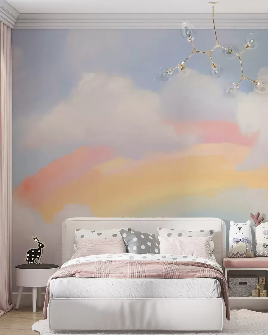 Fototapete Abstrakter Regenbogen zwischen Wolken – Nachahmung eines Gemäldes w05592