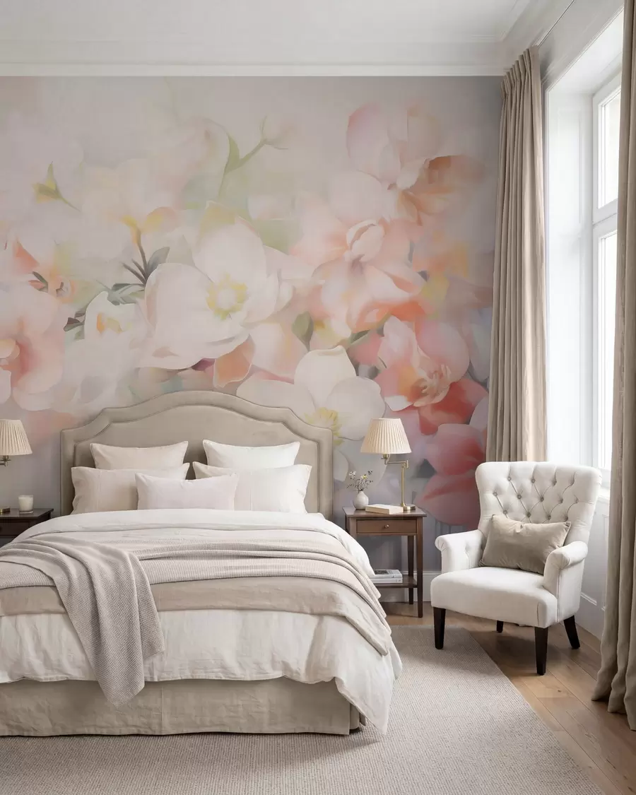 Murale Fleurs abstraites délicates, imitation de peinture w05594