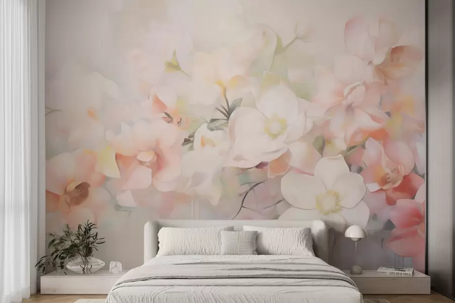 fototapeter Delikat abstrakt blomstermotiv i maleristil w05594