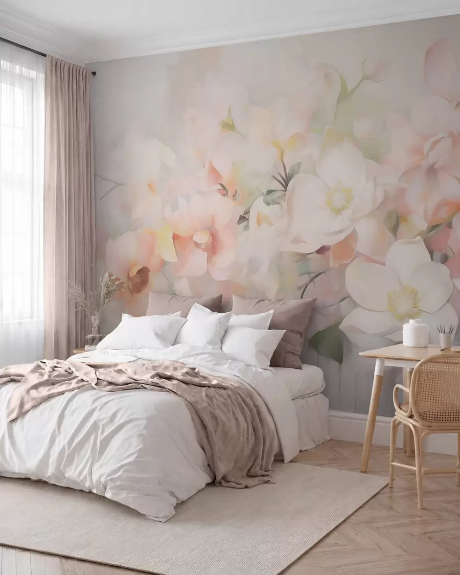 fototapeter Delikat abstrakt blomstermotiv i maleristil w05594