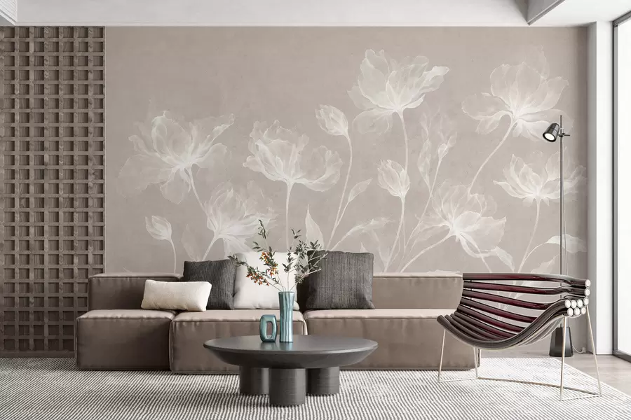 fototapeter Elegante, luftige blomster med gennemsigtige, lagdelte kronblade på lange, spinkle stilke w05579v1