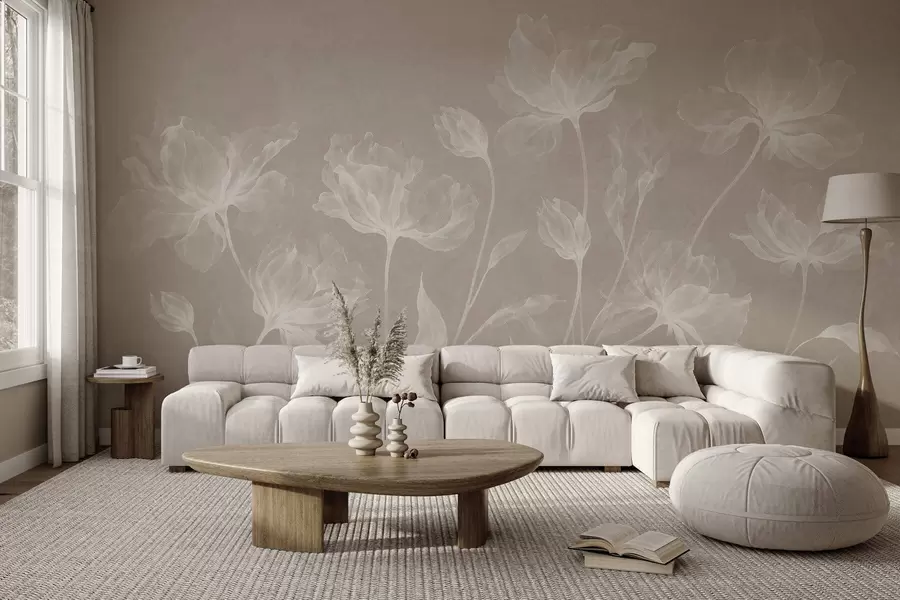 fototapeter Elegante, luftige blomster med gennemsigtige, lagdelte kronblade på lange, spinkle stilke w05579v1