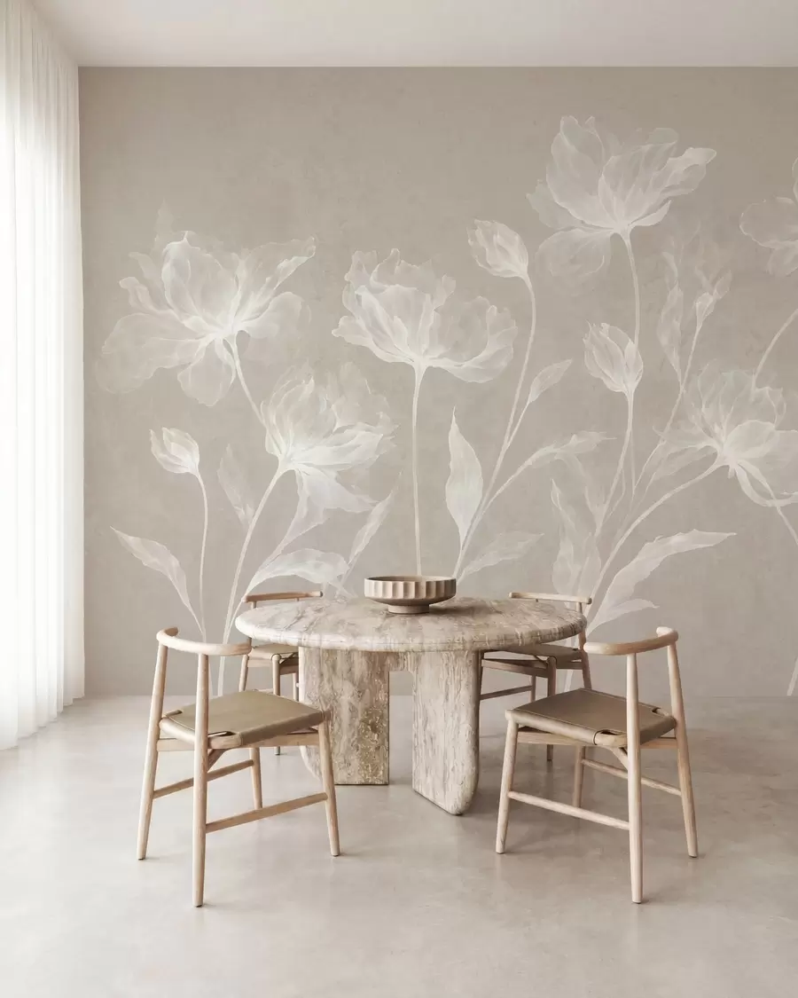 fototapeter Elegante, luftige blomster med gennemsigtige, lagdelte kronblade på lange, spinkle stilke w05579v1
