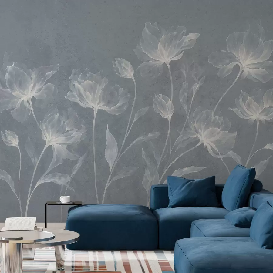 fototapeter Elegante, luftige blomster med gennemsigtige, lagdelte kronblade på lange, spinkle stilke w05579v2