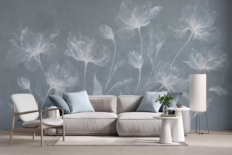 fototapeter Elegante, luftige blomster med gennemsigtige, lagdelte kronblade på lange, spinkle stilke w05579v2