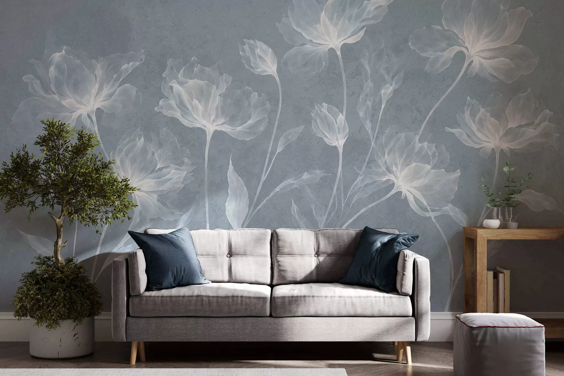 fototapeter Elegante, luftige blomster med gennemsigtige, lagdelte kronblade på lange, spinkle stilke w05579v2