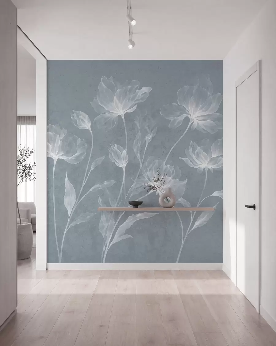 fototapeter Elegante, luftige blomster med gennemsigtige, lagdelte kronblade på lange, spinkle stilke w05579v2