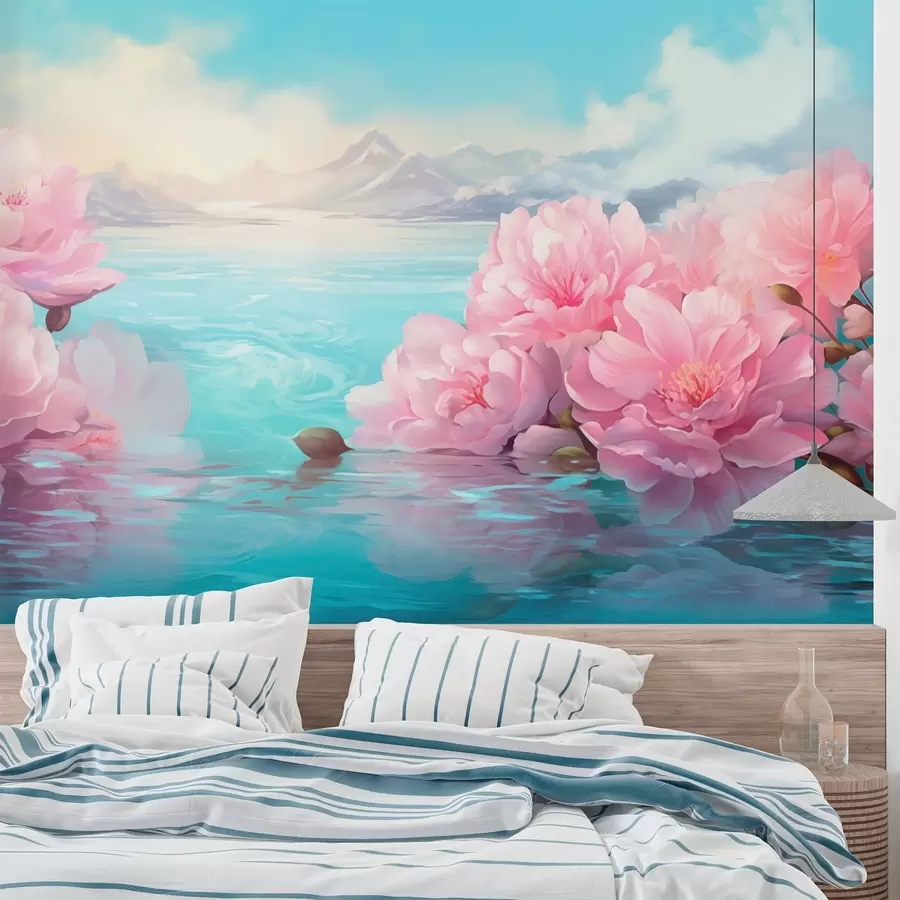 Murale Un lac fleuri w05621