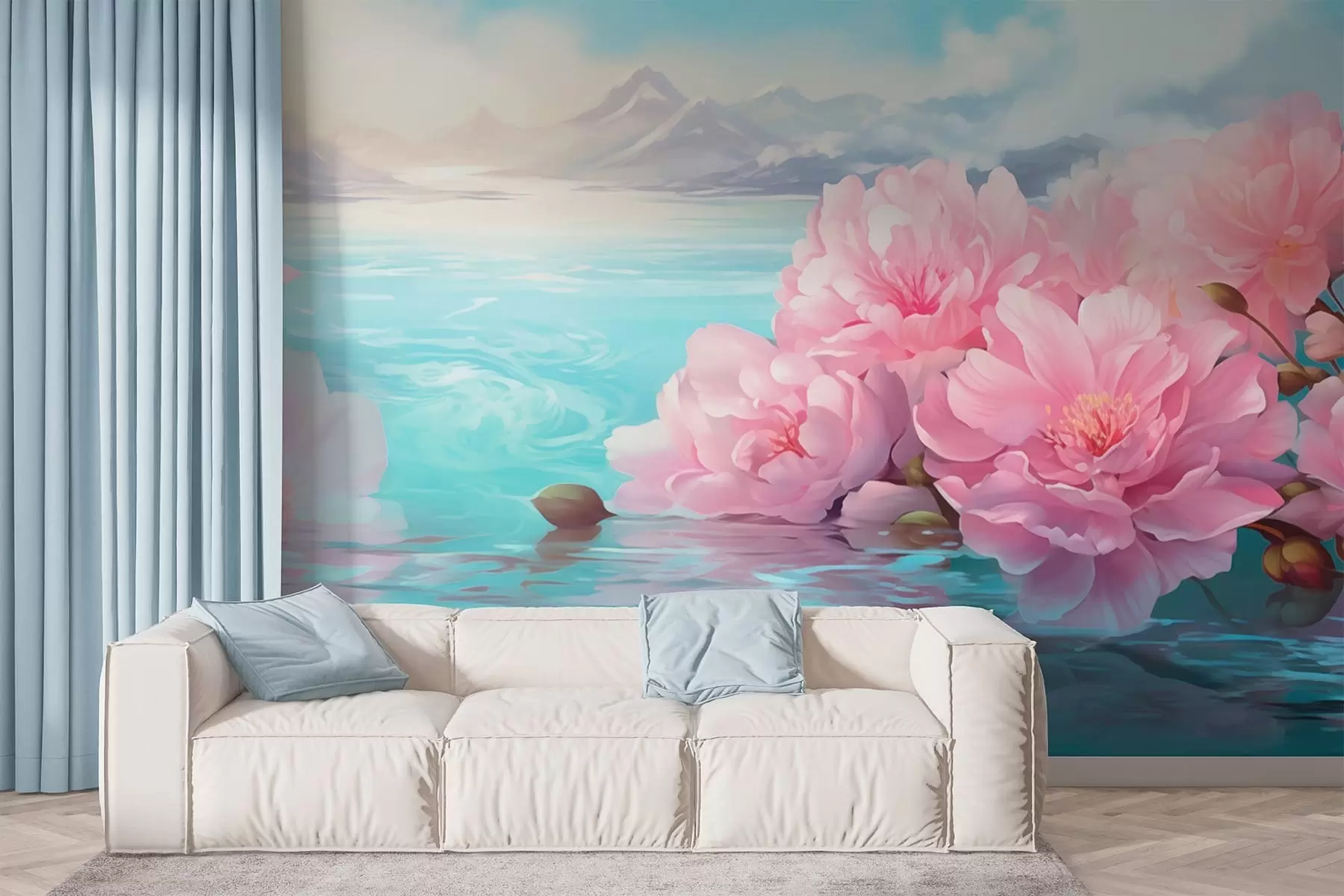 Murale Un lac fleuri w05621