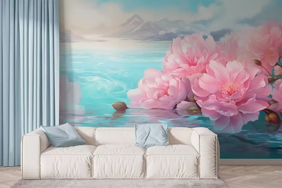 Murale Un lac fleuri w05621