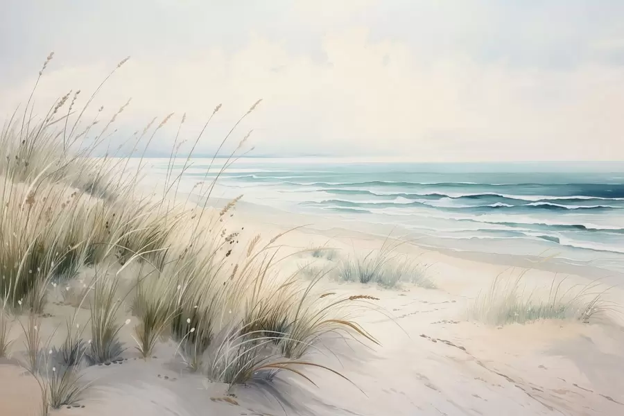 Fototapete Sandstrand mit Wellen und Dünen w05537