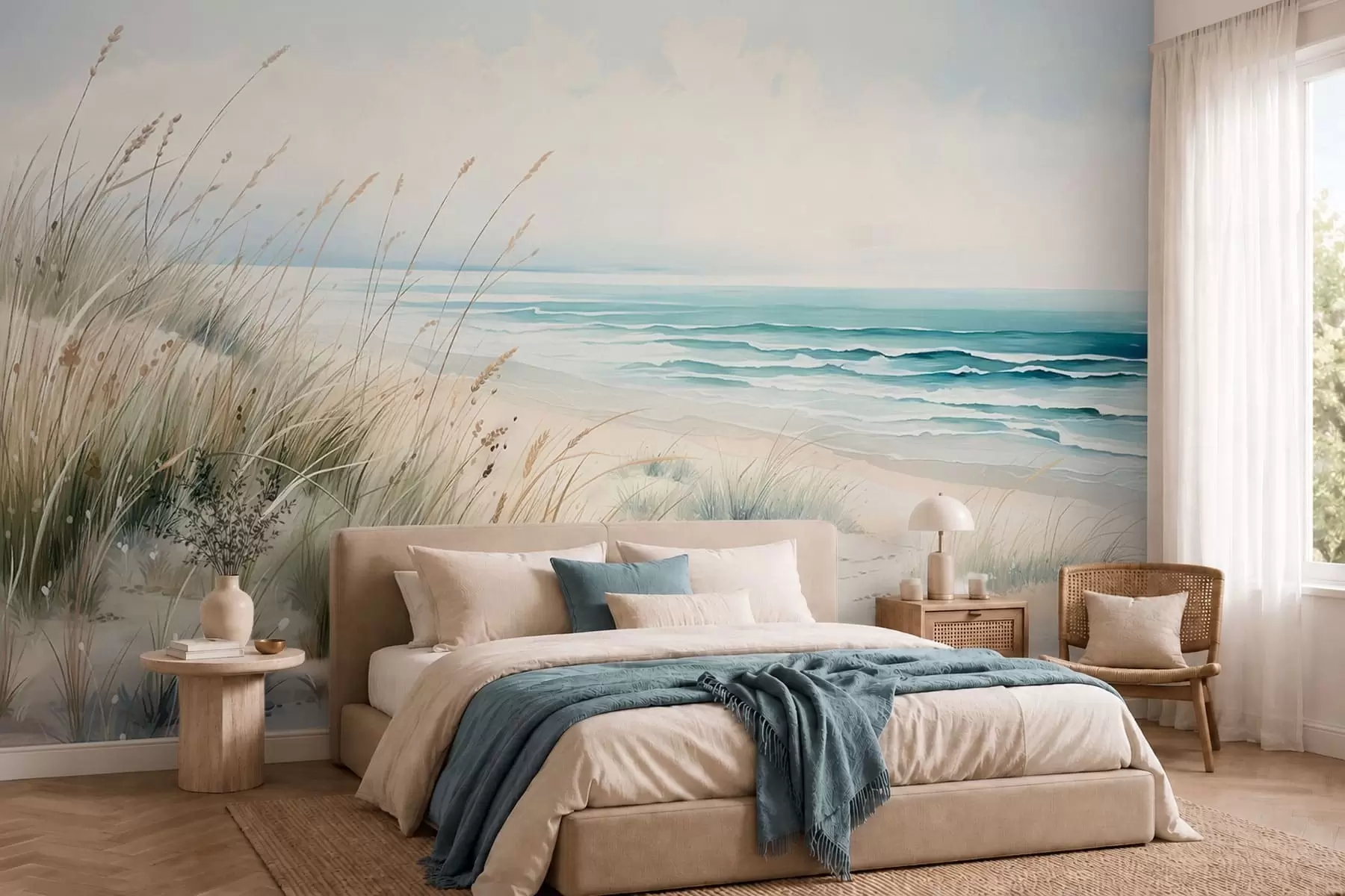 Murale Une plage de sable avec des vagues et des dunes w05537