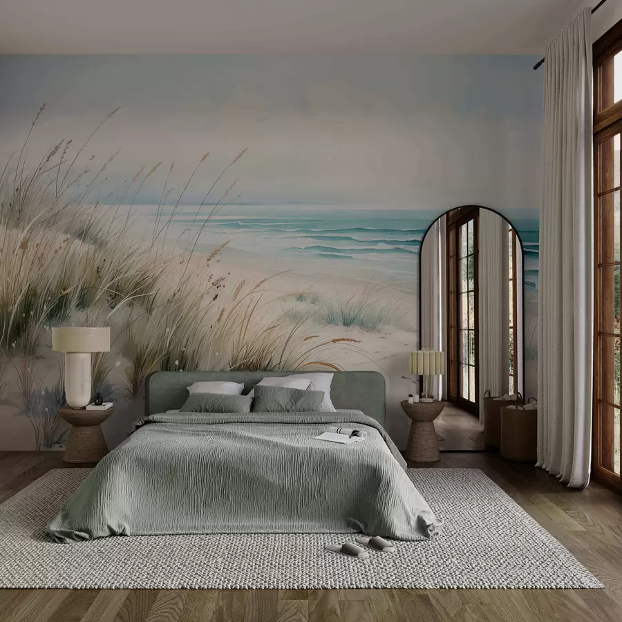 Murale Une plage de sable avec des vagues et des dunes w05537