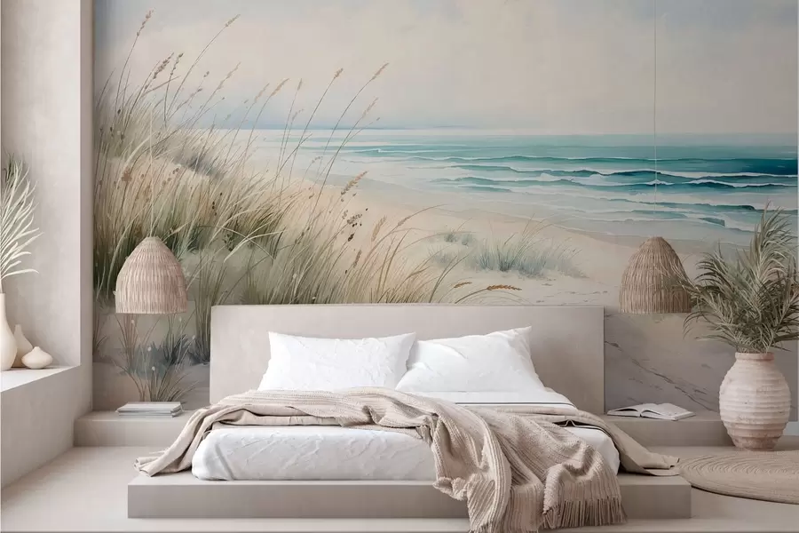 Murale Une plage de sable avec des vagues et des dunes w05537