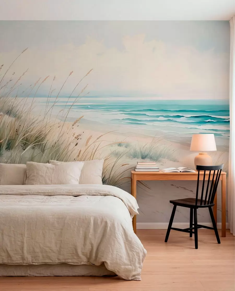 Murale Herbes des dunes et mer azur w05537