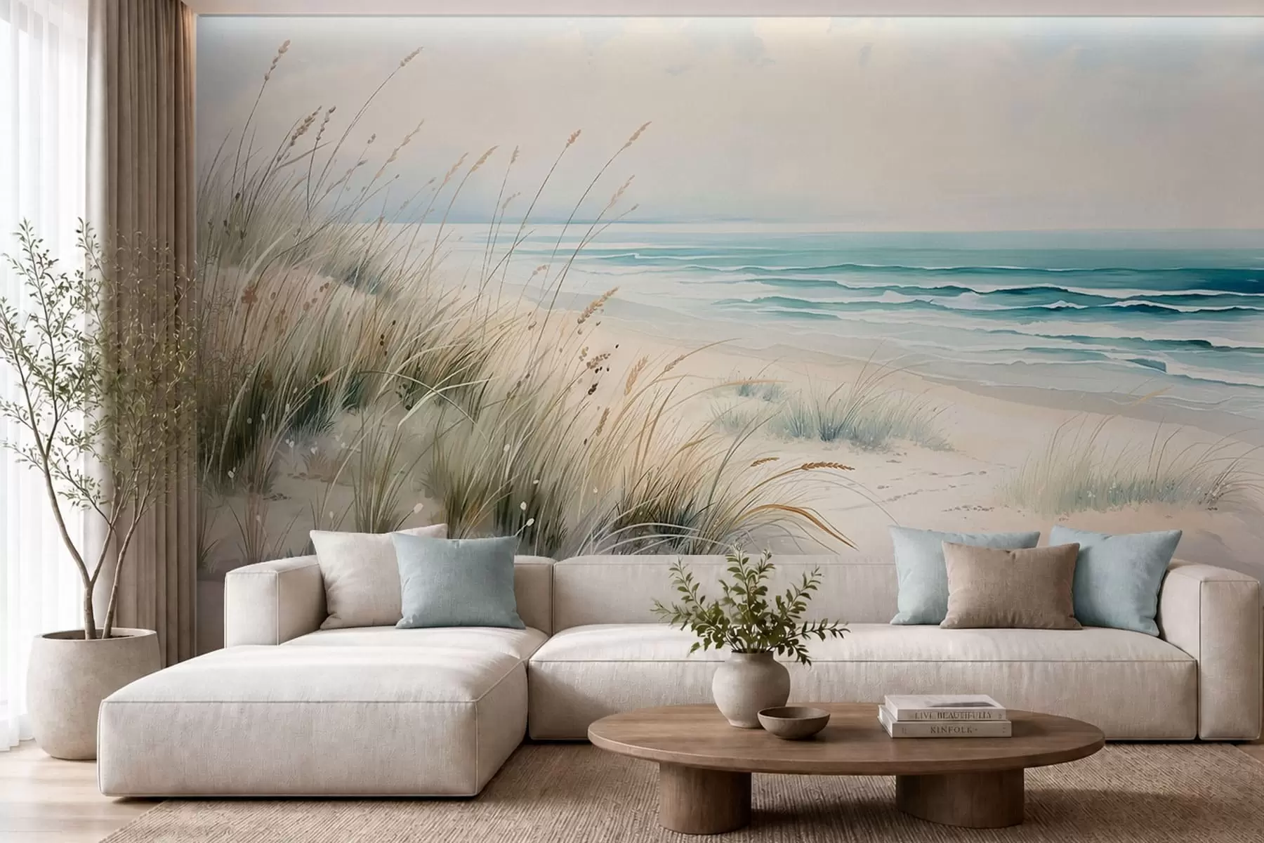 Murale Une plage de sable avec des vagues et des dunes w05537