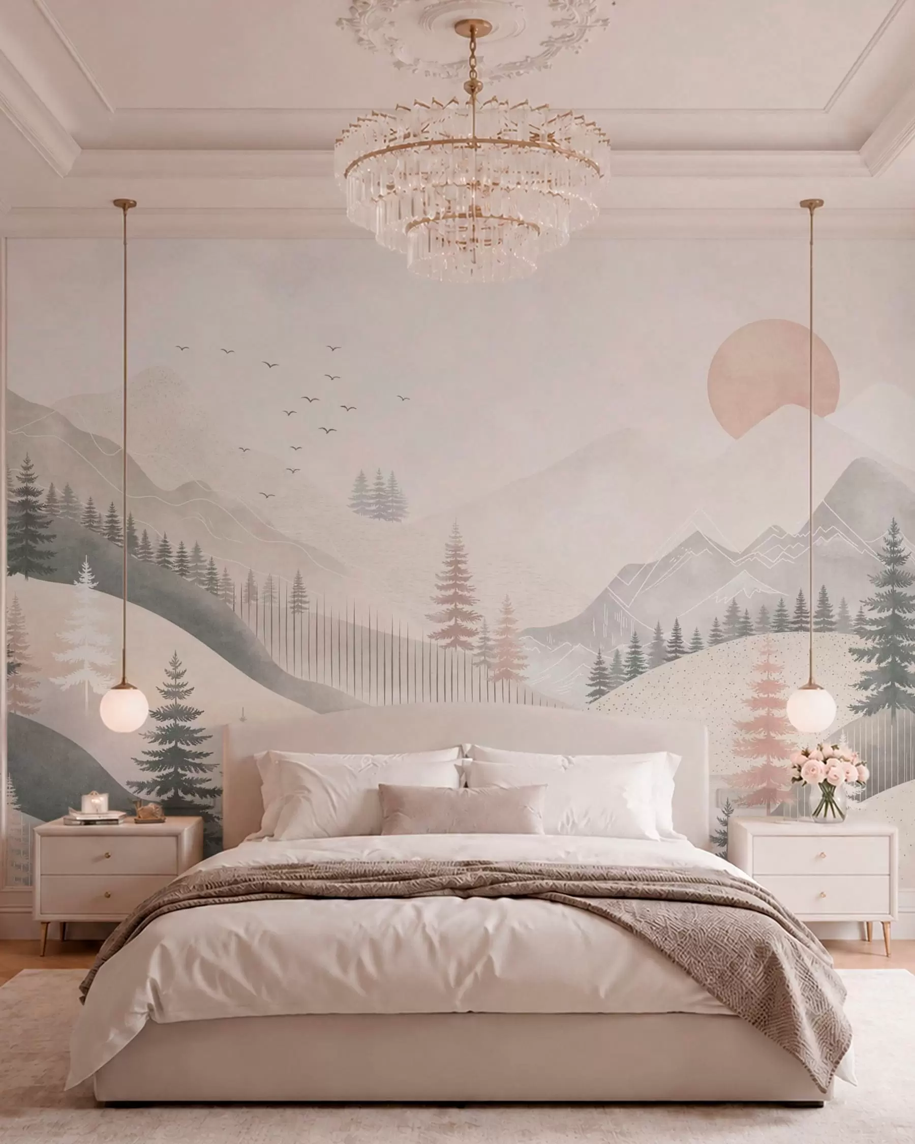 Murale Matin rose en montagne w05626
