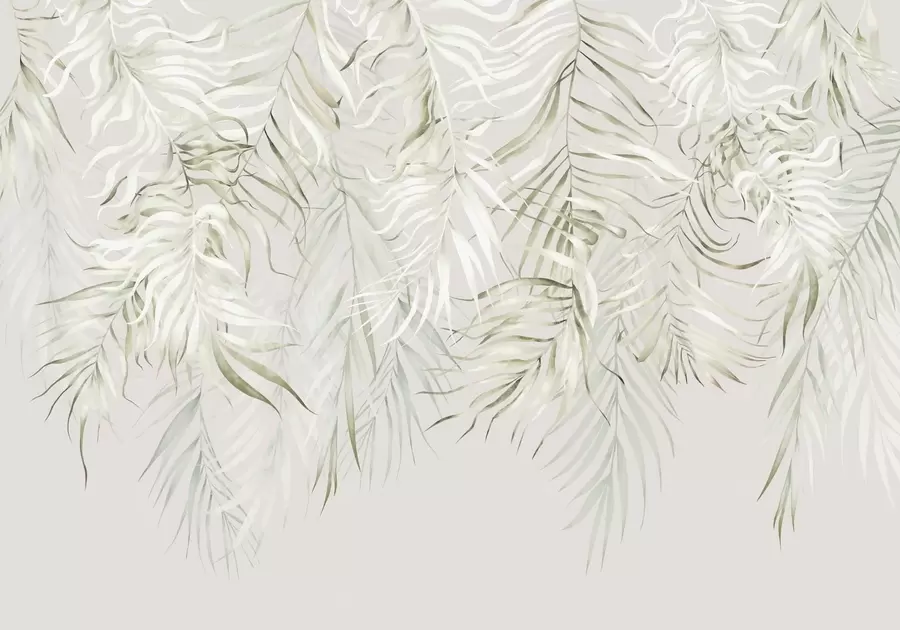 Murale Feuilles tropicales aux couleurs pastel sur fond clair w05627