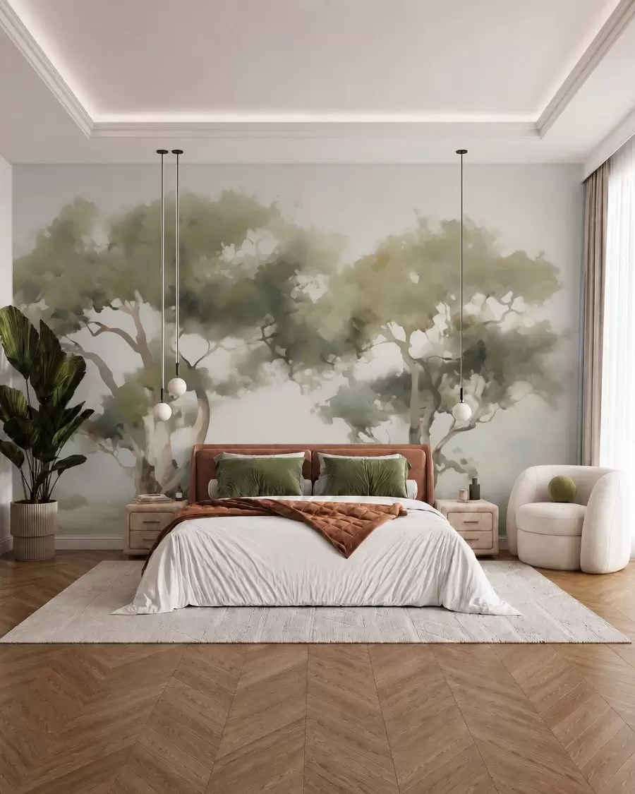 Murale Arbres abstraits imitation de peinture w05638