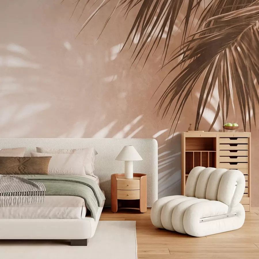 Murale Feuilles de palmier texturées avec des ombres, ambiance tropicale, minimalisme w09890