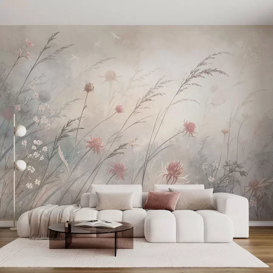 Murale Des fleurs sauvages délicates dans une composition aérienne w05538v2