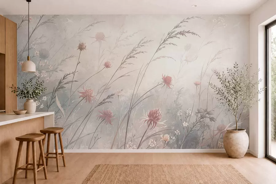 Murale Des fleurs sauvages délicates dans une composition aérienne w05538v2