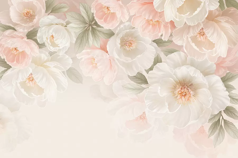 Fototapete Große, zarte Blüten in Rosa- und Cremetönen w05540