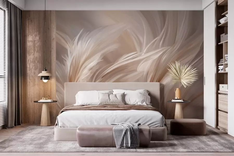fototapeter Elegante fjer i beige og brune nuancer w05658