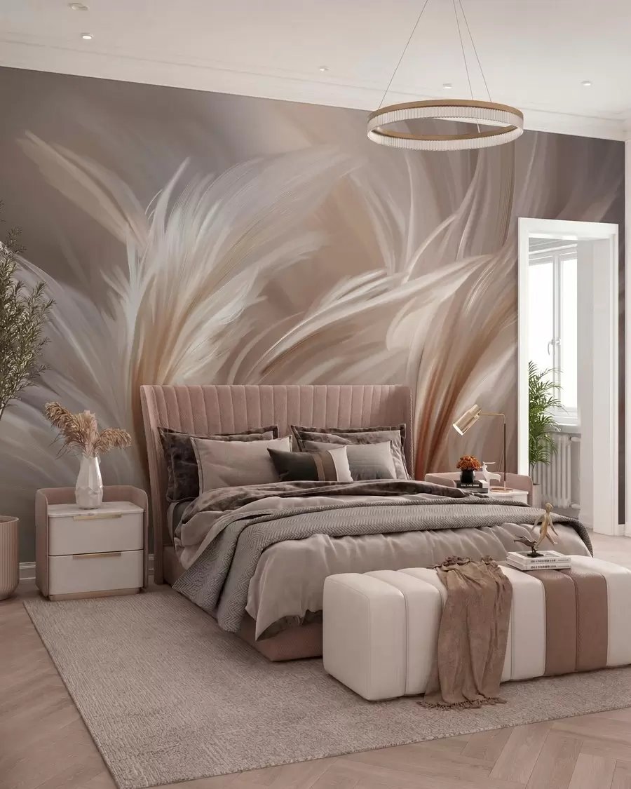 fototapeter Elegante fjer i beige og brune nuancer w05658