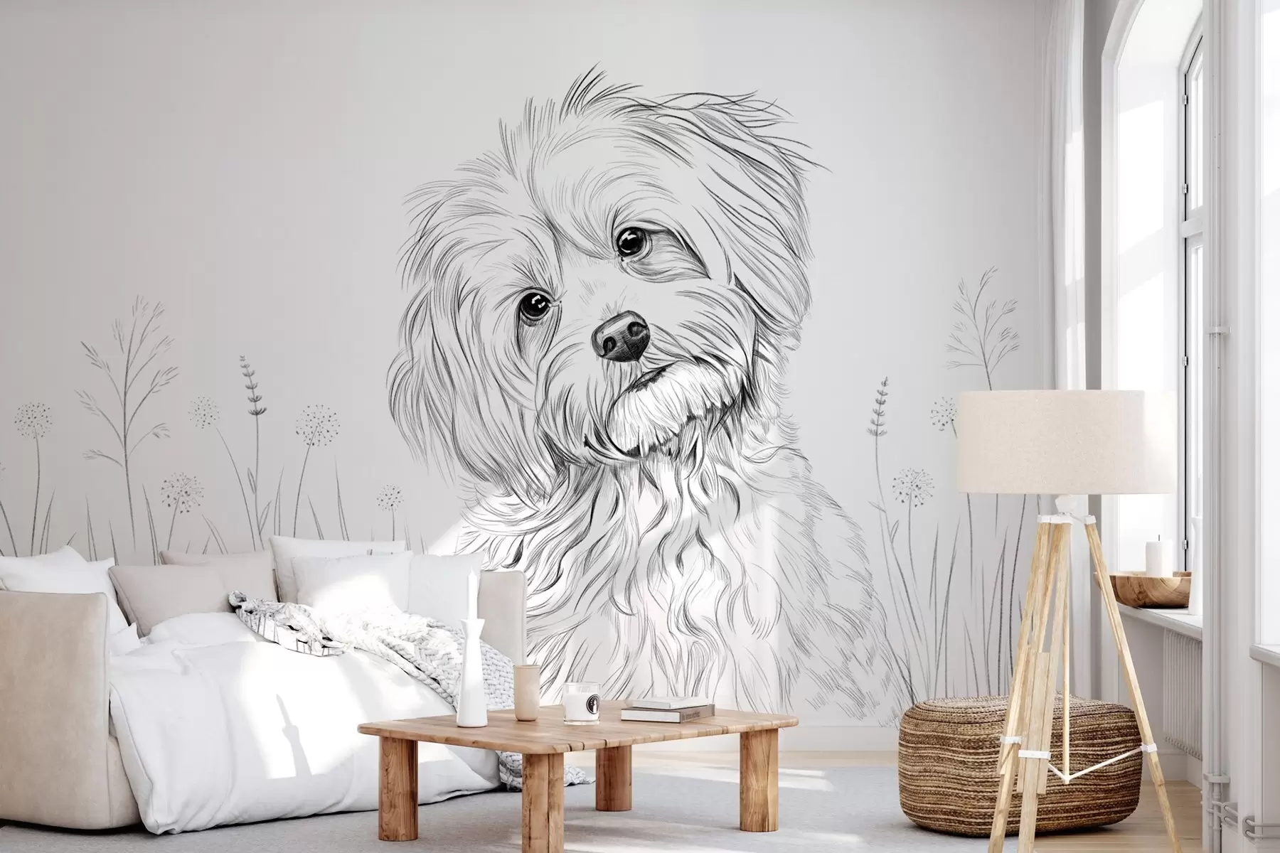 Murale Un joli dessin représentant un chien dans l'herbe w05656