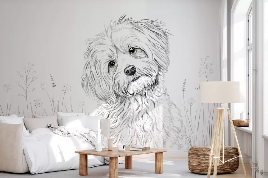Murale Un joli dessin représentant un chien dans l'herbe w05656