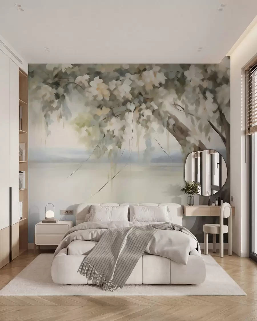 Murale Peinture représentant un arbre au bord d'un lac w05670