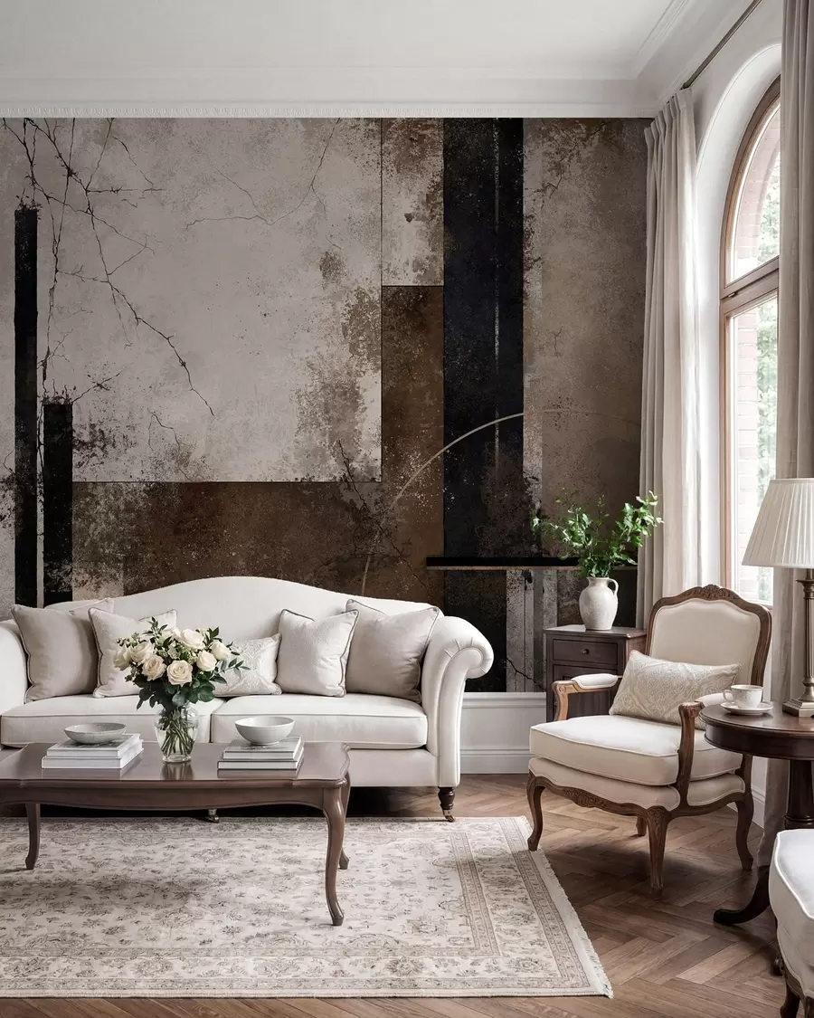 Murale Composition abstraite avec des lignes sombres et des textures w05541