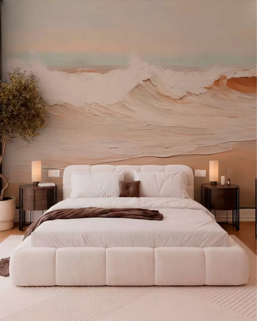 Murale Vagues océaniques abstraites dans des tons pastel w05697