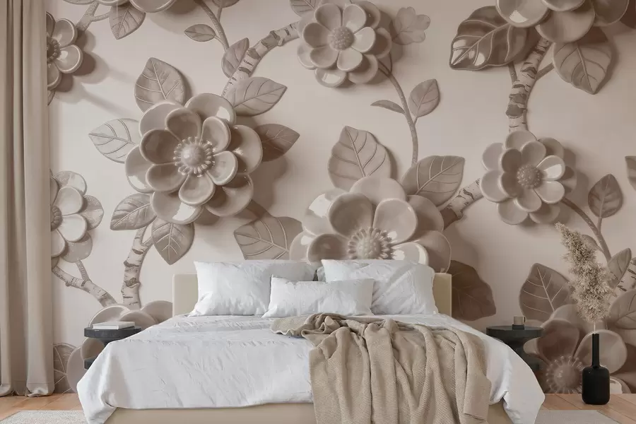 fototapeter Elegant beige buket med formgivne tredimensionelle blomster w09887v1