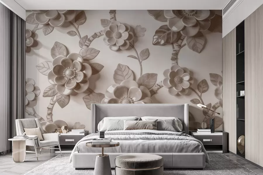 fototapeter Elegant beige buket med formgivne tredimensionelle blomster w09887v1