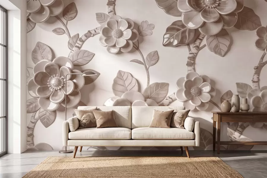 fototapeter Elegant beige buket med formgivne tredimensionelle blomster w09887v1